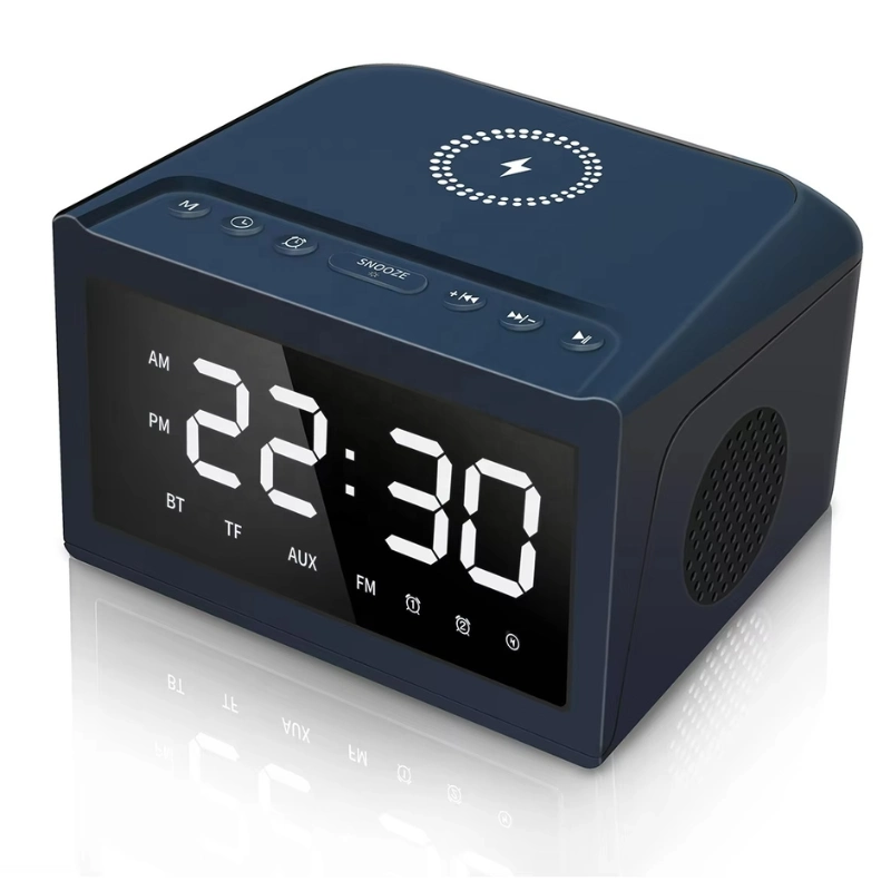 Głośnik Bluetooth HF18W z zegarem i ładowaniem bezprzewodowym